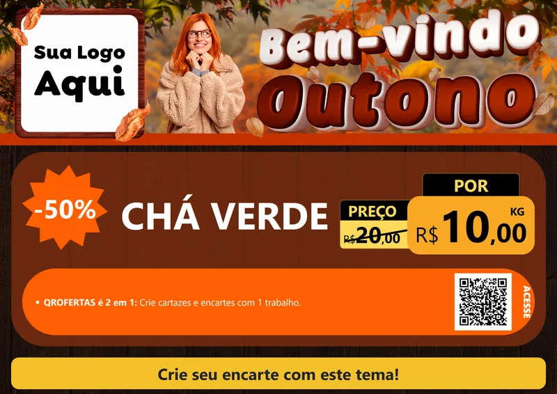 Modelo de Cartaz para Cartaz A4 Horizontal com o tema Bem-vindo Outono para Produtos Naturais