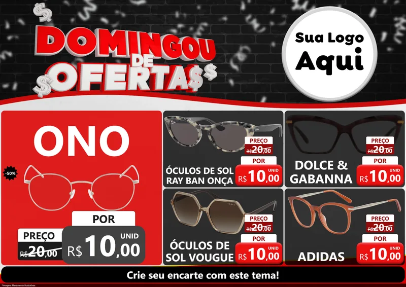 Modelo de Encarte para Encarte A4 Horizontal com o tema Domingou de Ofertas para Óticas