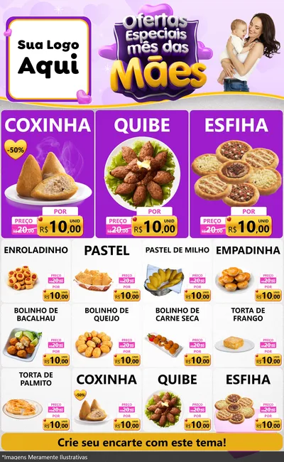 Modelo de Encarte para Encarte Grande com o tema Ofertas Especiais - Mês das Mães para Salgadaria