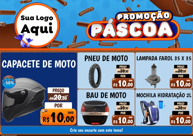 Modelo de Encarte para Encarte A4 Horizontal com o tema Promoção Páscoa para Moto peças