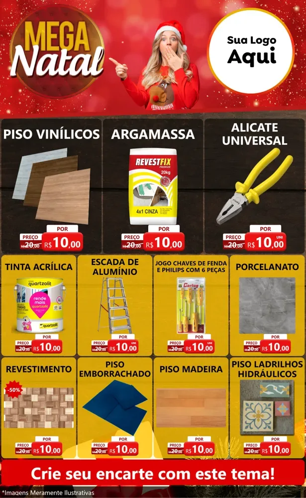 Modelo de Encarte para Encarte Grande com o tema Mega Natal para Material para Construção