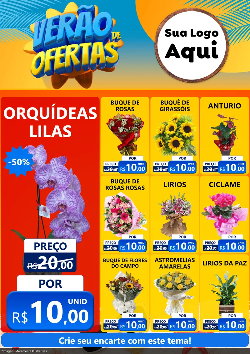 Modelo de Encarte para Encarte A4 Vertical com o tema Verão de Ofertas para Floricultura e jardim