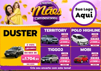 Modelo de Encarte para Encarte A4 Horizontal com o tema Dia das Mães com Desconto para Concessionaria de Carros