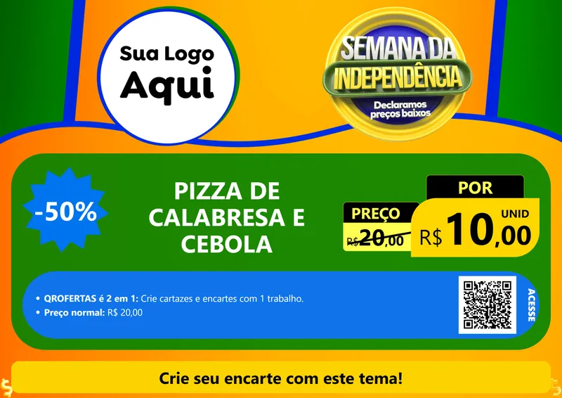 Modelo de Cartaz para Cartaz A4 Horizontal com o tema Semana da Independência Declaramos Preços Baixos para Pizzaria