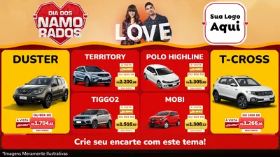 Modelo de TV para TV Horizontal com o tema Dia dos Namorados para Concessionaria de Carros