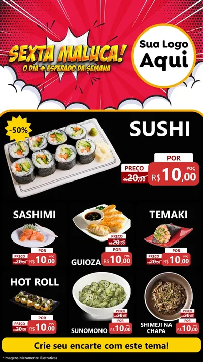 Modelo de Rede Social para Stories com o tema Sexta Maluca! para Comida japonesa