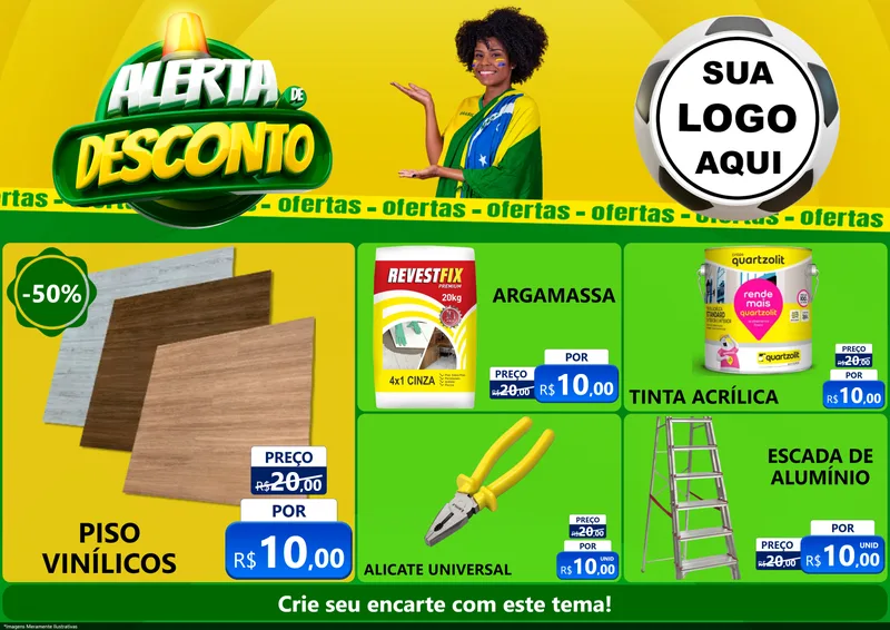Modelo de Encarte para Encarte A4 Horizontal com o tema Alerta de Desconto para Material para Construção