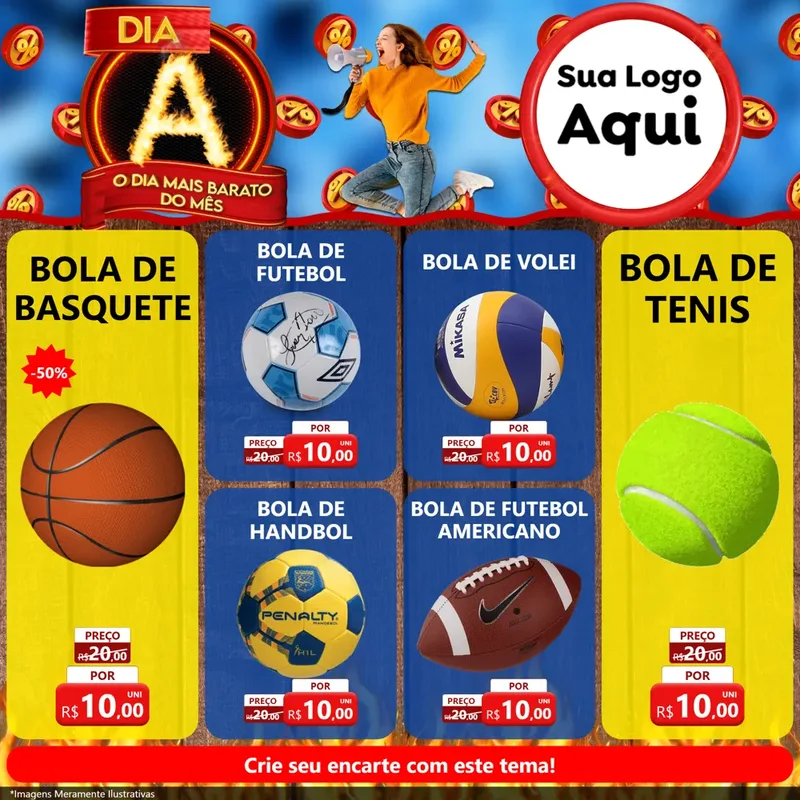 Modelo de Rede Social para Feed Facebook com o tema Dia A - O Dia Mais Barato Do Mês para Artigos Esportivos