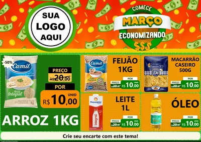 Modelo de Encarte para Encarte A4 Horizontal com o tema Comece Março Economizando para Supermercado