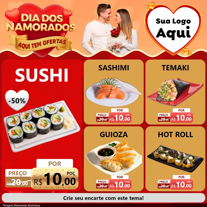Modelo de Rede Social para Feed Facebook com o tema Dia dos Namorados - Aqui Tem Ofertas para Comida japonesa