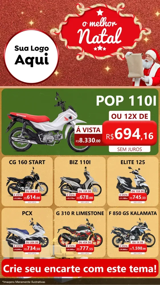 Modelo de Rede Social para Stories com o tema O Melhor Natal para Concessionaria de Motos