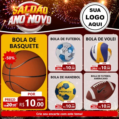 Modelo de Rede Social para Feed Facebook com o tema Saldão de Ano Novo para Artigos Esportivos