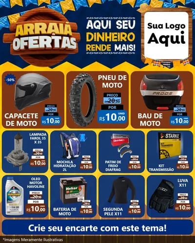 Modelo de Rede Social para Feed Instagram com o tema Arraiá de Ofertas - Junina para Moto peças