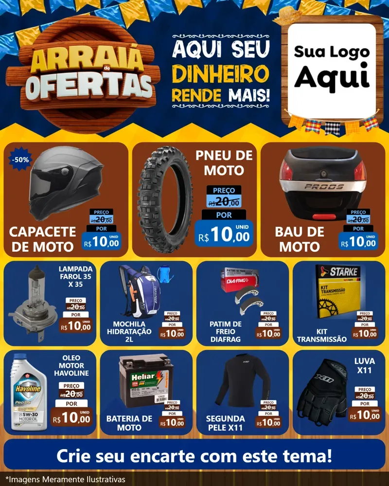 Modelo de Rede Social para Feed Instagram com o tema Arraiá de Ofertas - Junina para Moto peças