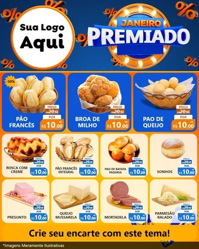 Modelo de Rede Social para Feed Instagram com o tema Janeiro Premiado para Padaria