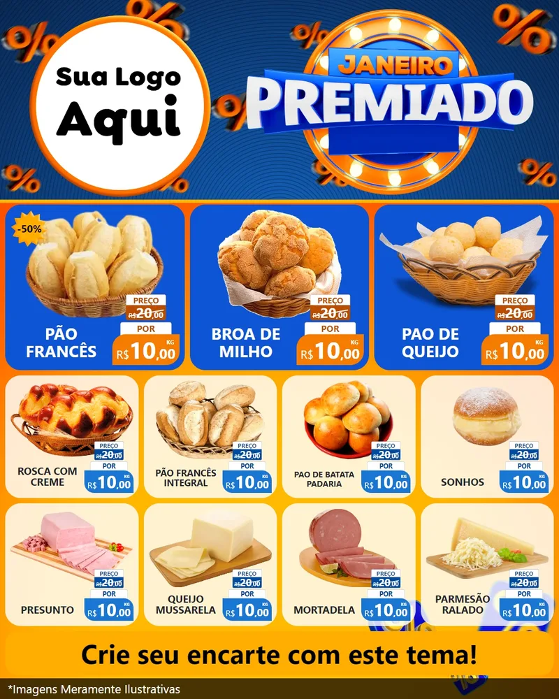 Modelo de Rede Social para Feed Instagram com o tema Janeiro Premiado para Padaria