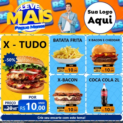 Modelo de Rede Social para Feed Facebook com o tema Leve Mais, Pague Menos para Hamburgueria