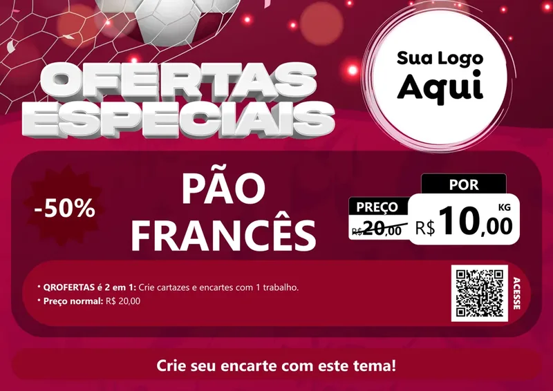 Modelo de Cartaz para Cartaz A4 Horizontal com o tema Ofertas Especiais - Futebol para Padaria