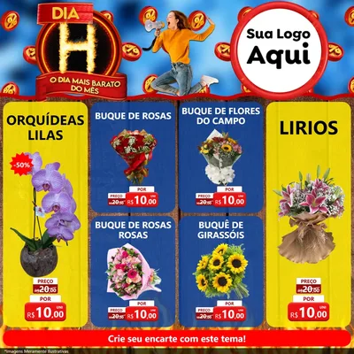 Modelo de Rede Social para Feed Facebook com o tema Dia H - O Dia Mais Barato Do Mês para Floricultura e jardim