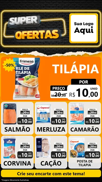 Modelo de Rede Social para Stories com o tema Super Ofertas para Peixaria