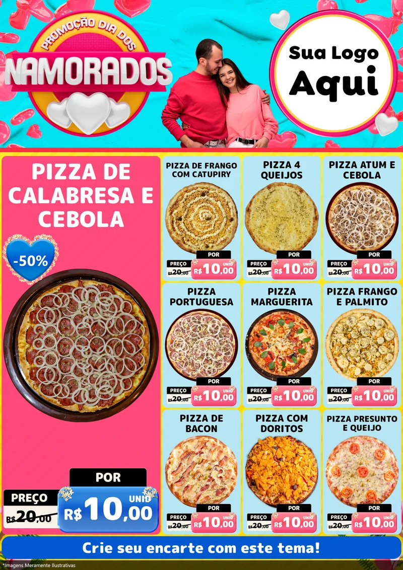 Modelo de Encarte para Encarte A4 Vertical com o tema Promoção Dia dos Namorados para Pizzaria