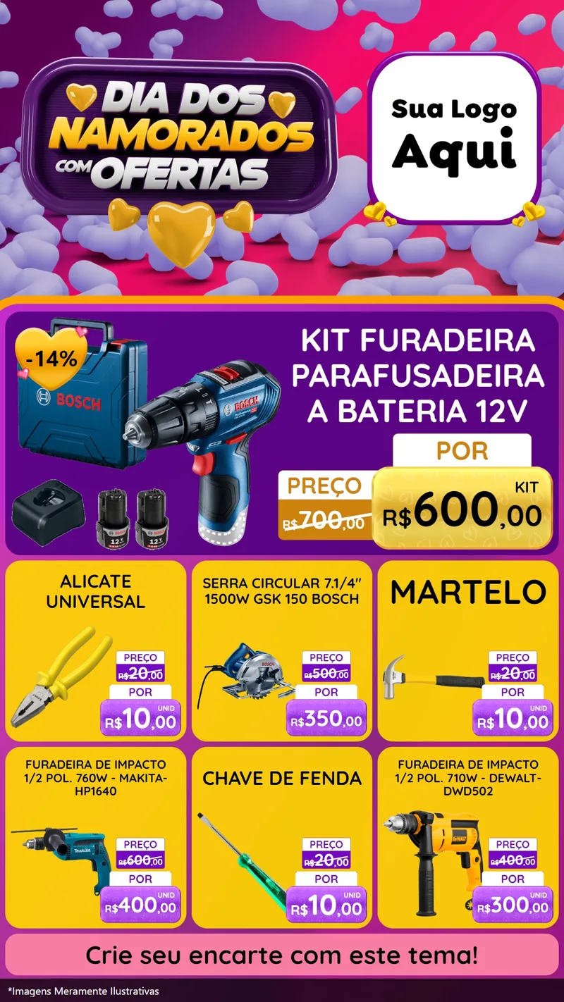 Modelo de Rede Social para Stories com o tema Dia Dos Namorados Com Ofertas para Maquinas e Ferramentas