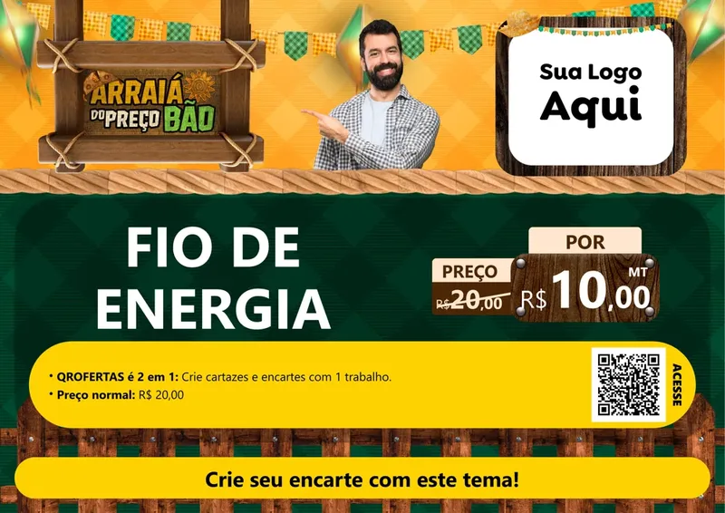 Modelo de Cartaz para Cartaz A4 Horizontal com o tema Arraiá do preço bão para Materiais Elétricos
