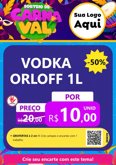 Modelo de Cartaz para Cartaz A4 Vertical com o tema Sorteio de Carnaval para Distribuidora de bebidas