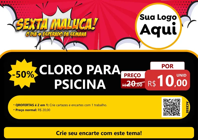 Modelo de Cartaz para Cartaz A4 Horizontal com o tema Sexta Maluca! para Produtos para Piscina