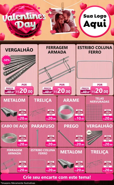 Modelo de Encarte para Encarte Grande com o tema Valentine's Day para Ferragens