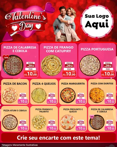 Modelo de Rede Social para Feed Instagram com o tema Valentine's Day para Pizzaria