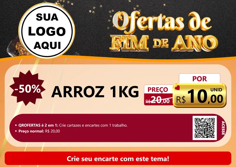 Modelo de Cartaz para Cartaz A4 Horizontal com o tema Ofertas de Fim de Ano para Supermercado
