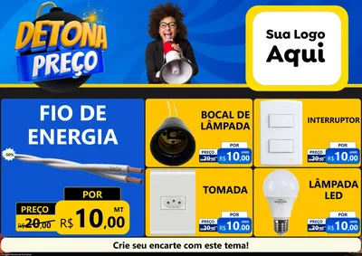 Modelo de Encarte para Encarte A4 Horizontal com o tema Detona Preços para Materiais Elétricos