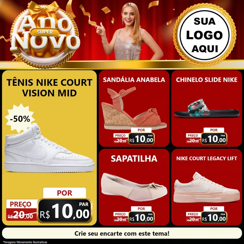 Modelo de Rede Social para Feed Facebook com o tema Super Ano Novo para Calçados