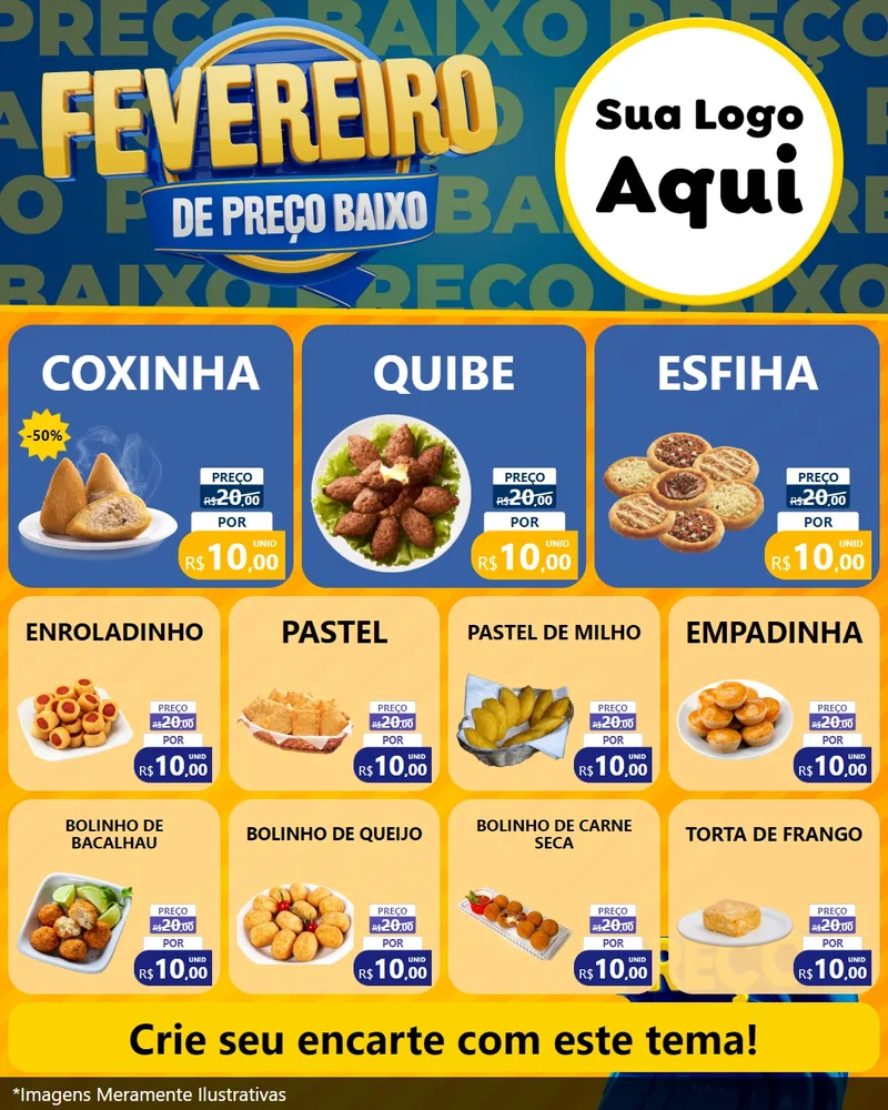 Modelo de Rede Social para Feed Instagram com o tema Fevereiro de Preço Baixo para Salgadaria