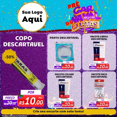 Modelo de Rede Social para Feed Facebook com o tema Pré Carnaval de Ofertas para Embalagens