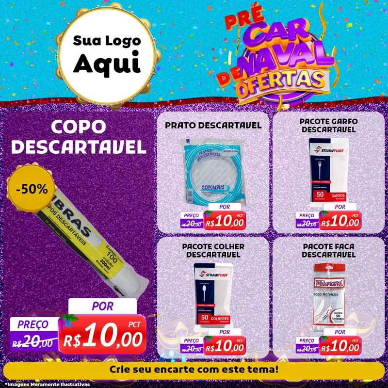 Modelo de Rede Social para Feed Facebook com o tema Pré Carnaval de Ofertas para Embalagens