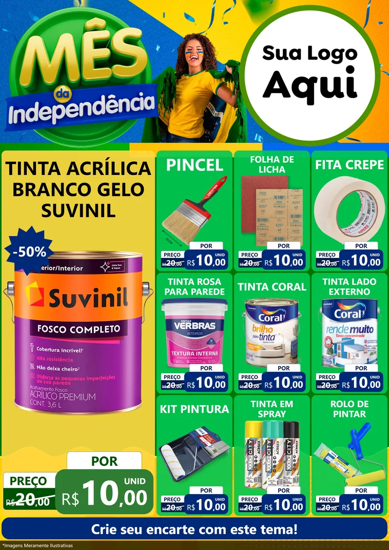 Modelo de Encarte para Encarte A4 Vertical com o tema Mês da Independência para Tintas e Ferramentas
