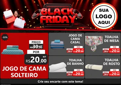 Modelo de Encarte para Encarte A4 Horizontal com o tema Black Friday para Cama, Mesa e Banho