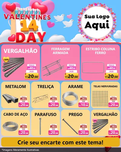 Modelo de Rede Social para Feed Instagram com o tema Valentine's Day para Ferragens