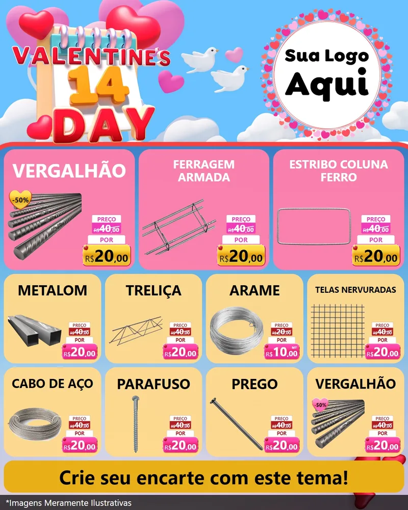 Modelo de Rede Social para Feed Instagram com o tema Valentine's Day para Ferragens