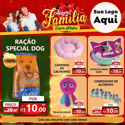 Modelo de Rede Social para Feed Facebook com o tema Alegria em Família Super Ofertas - Natal para Pet Shop