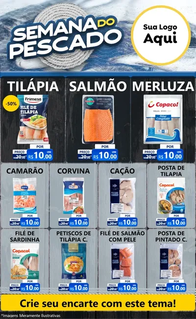 Modelo de Encarte para Encarte Grande com o tema Semana do Pescado para Peixaria