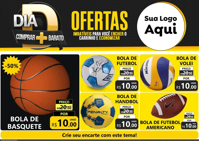 Modelo de Encarte para Encarte A4 Horizontal com o tema Dia D Mais Economia para Artigos Esportivos