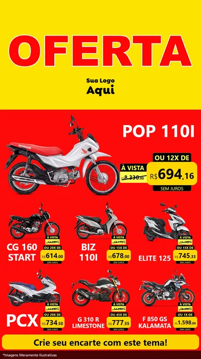 Modelo de Rede Social para Stories com o tema OFERTA - Vermelho Cartaz para Concessionaria de Motos