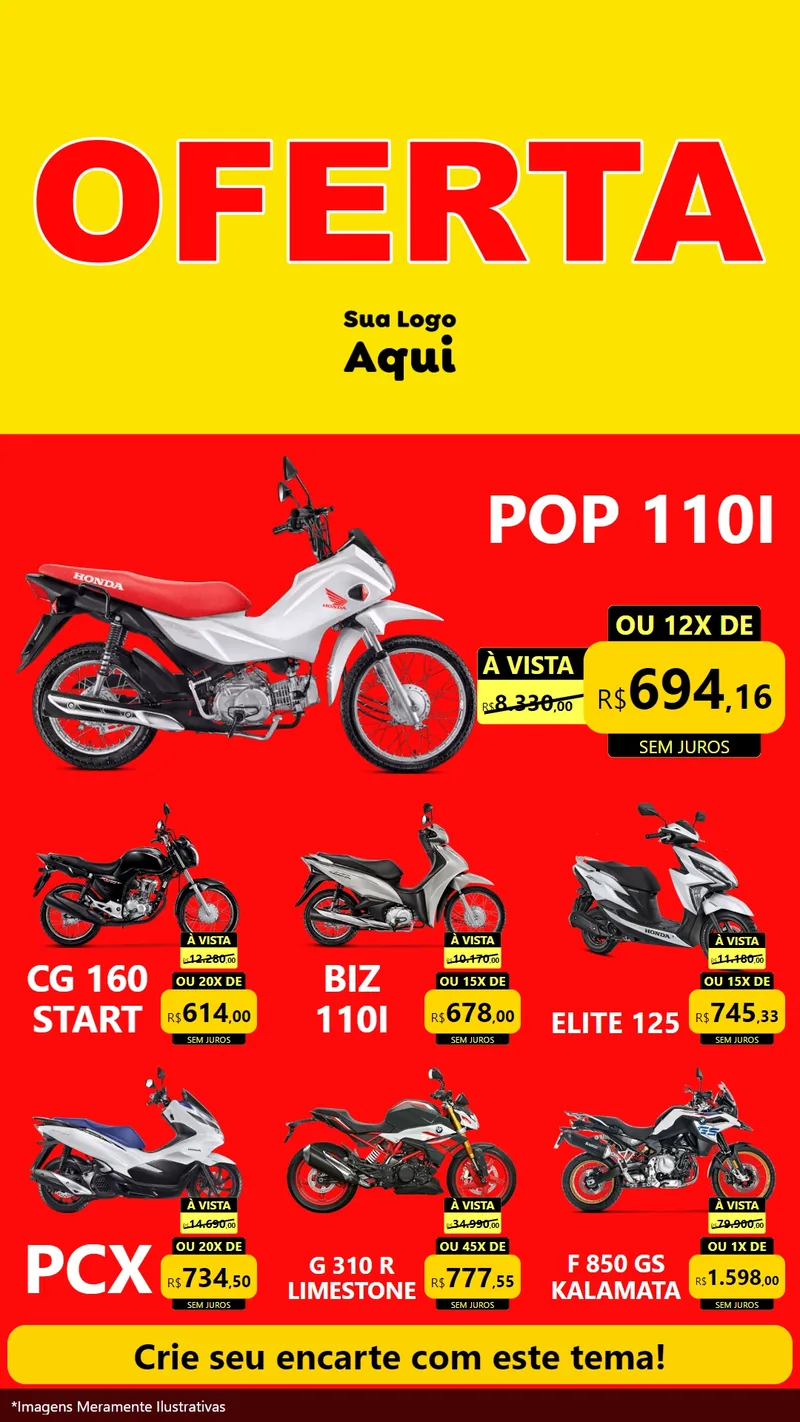Modelo de Rede Social para Stories com o tema OFERTA - Vermelho Cartaz para Concessionaria de Motos