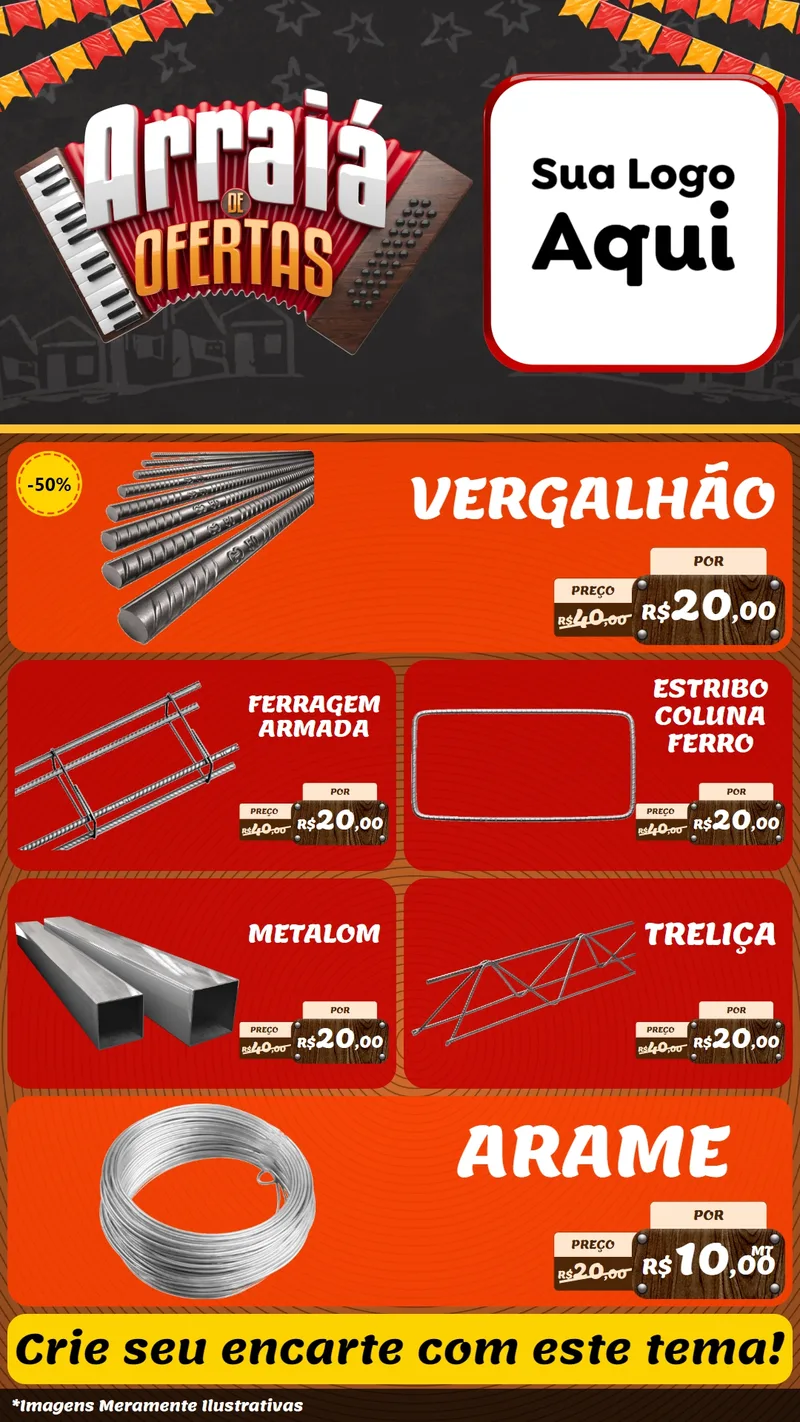 Modelo de TV para TV Vertical com o tema Arraiá de Ofertas - Junina para Ferragens