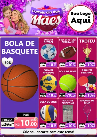 Modelo de Encarte para Encarte A4 Vertical com o tema Sorteio Dia das Mães para Artigos Esportivos