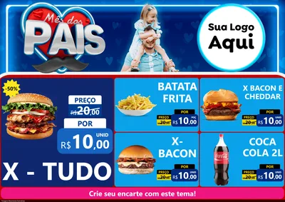 Modelo de Encarte para Encarte A4 Horizontal com o tema Mês Dos Pais para Hamburgueria