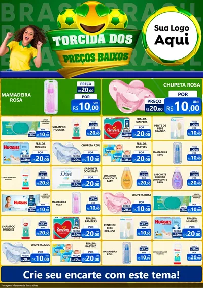 Modelo de Encarte para Encarte A4 Vertical com o tema Torcida dos Preços Baixos - Copa para Bebês